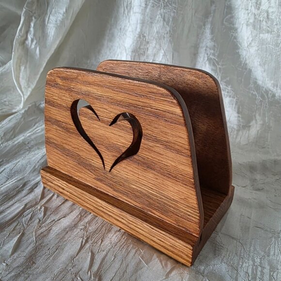 Handcrafted Solid Oak Wood Carved Heart  Napkin Letter Holder New - Picture 6 of 8